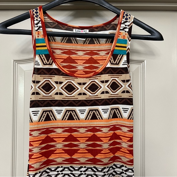 Midi Bodycon Aztec Print Multi Color Sleeves Dress - Picture 2 of 5